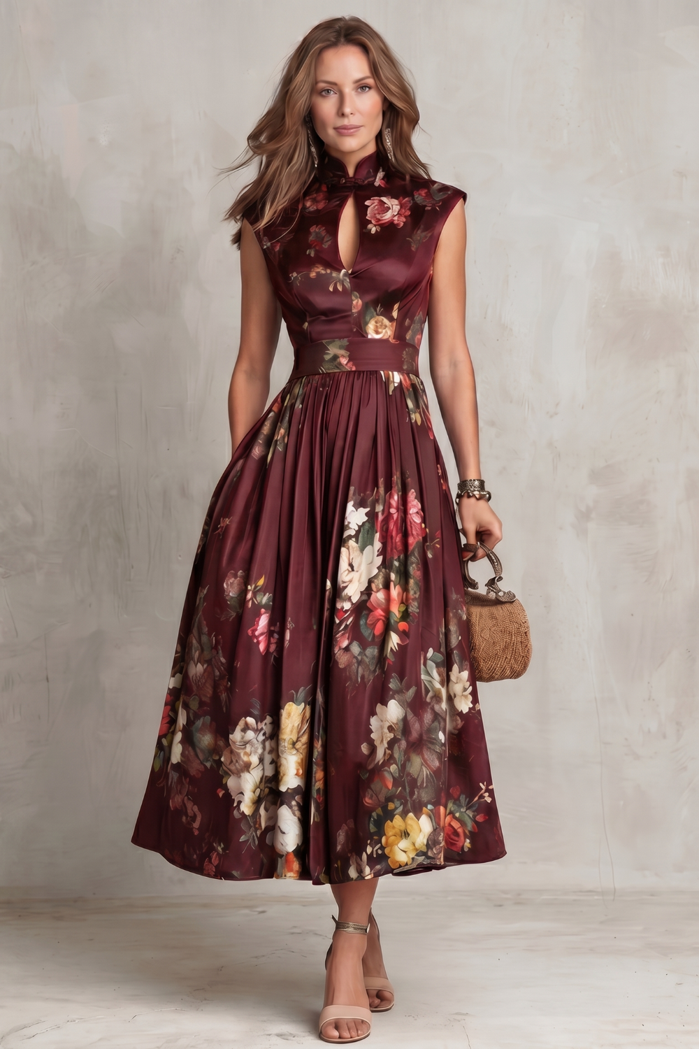 Vintage Floral Midi Dress - Elegant Design for Special Occasions