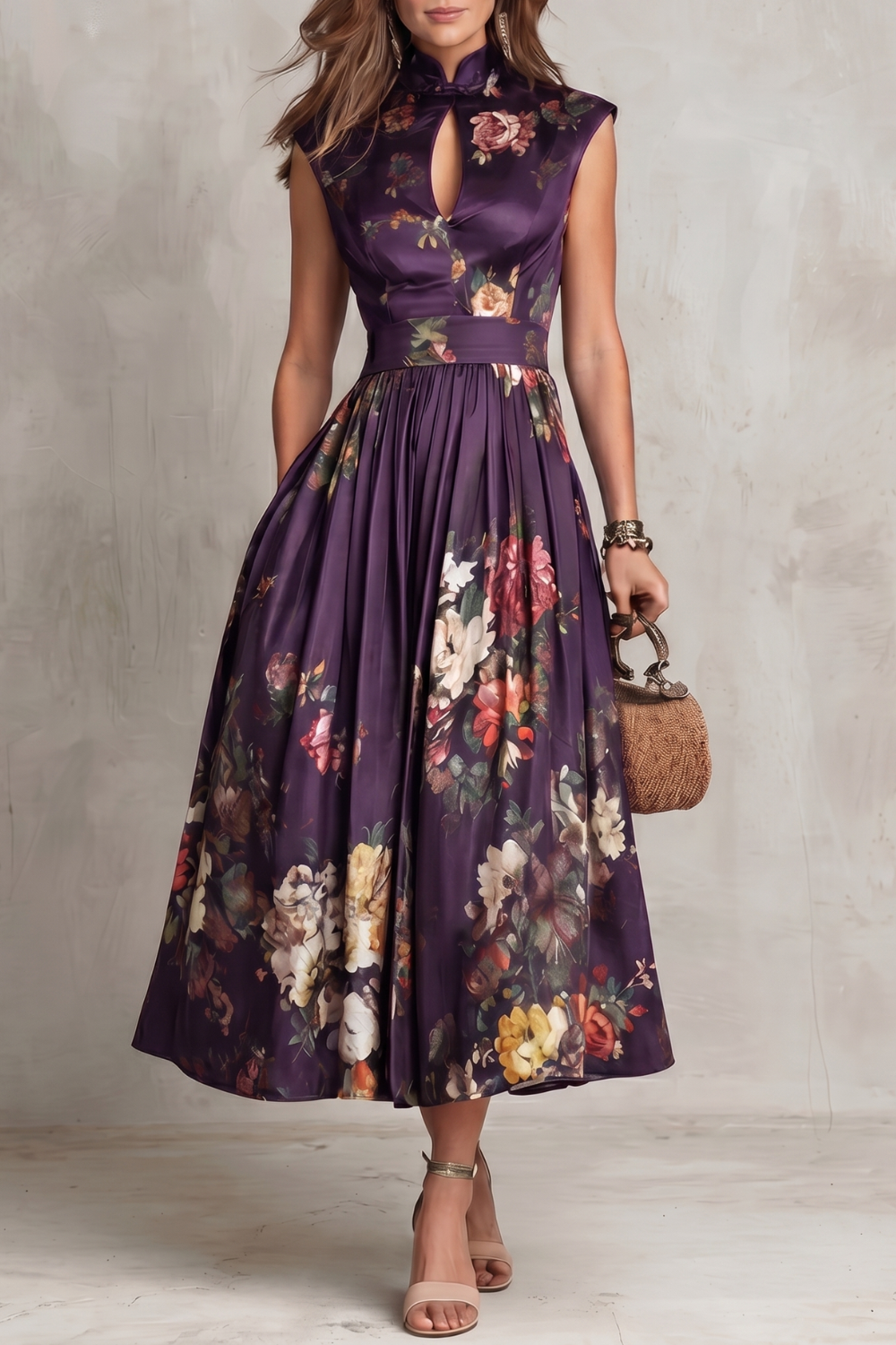 Vintage Floral Midi Dress - Elegant Design for Special Occasions