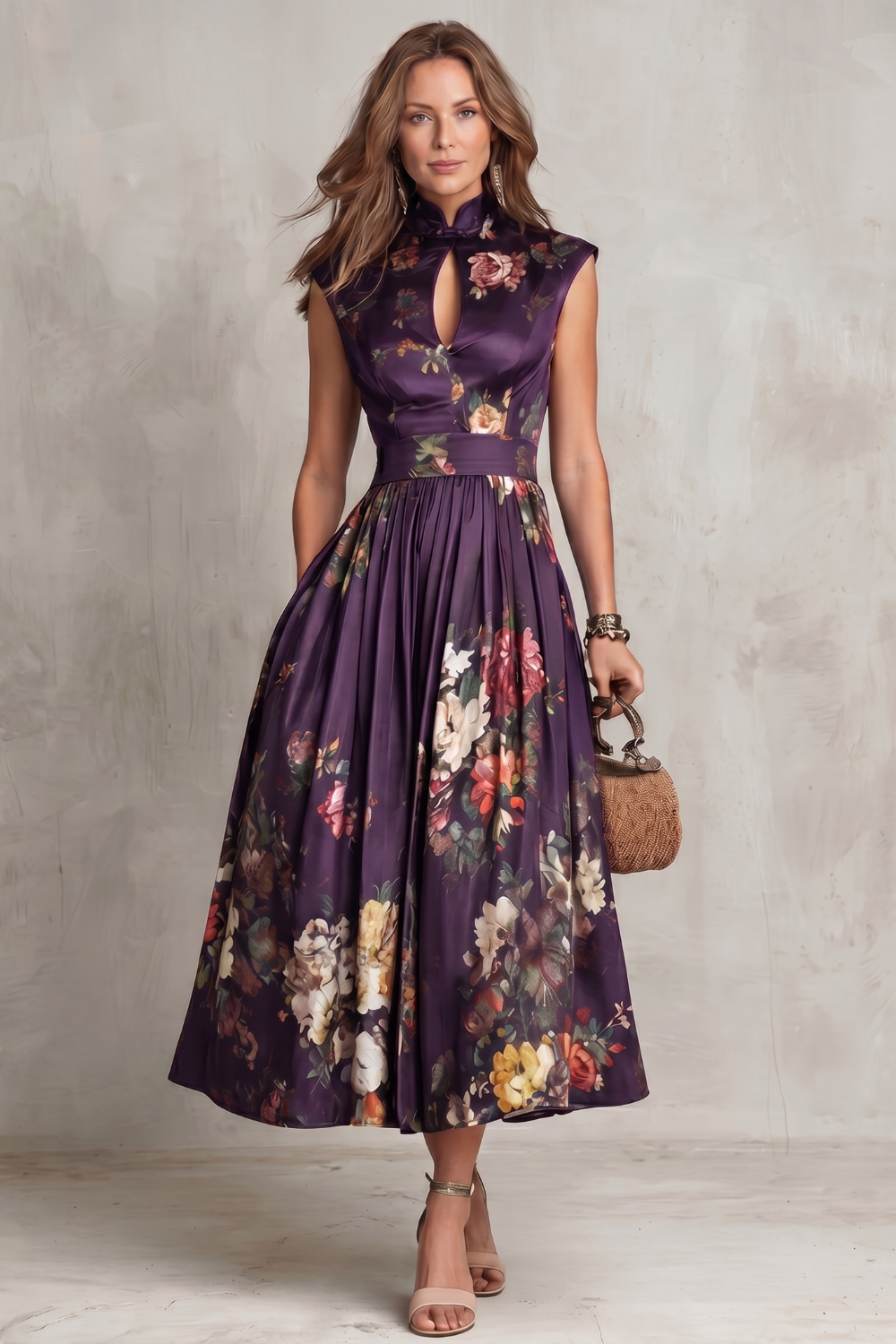 Vintage Floral Midi Dress - Elegant Design for Special Occasions