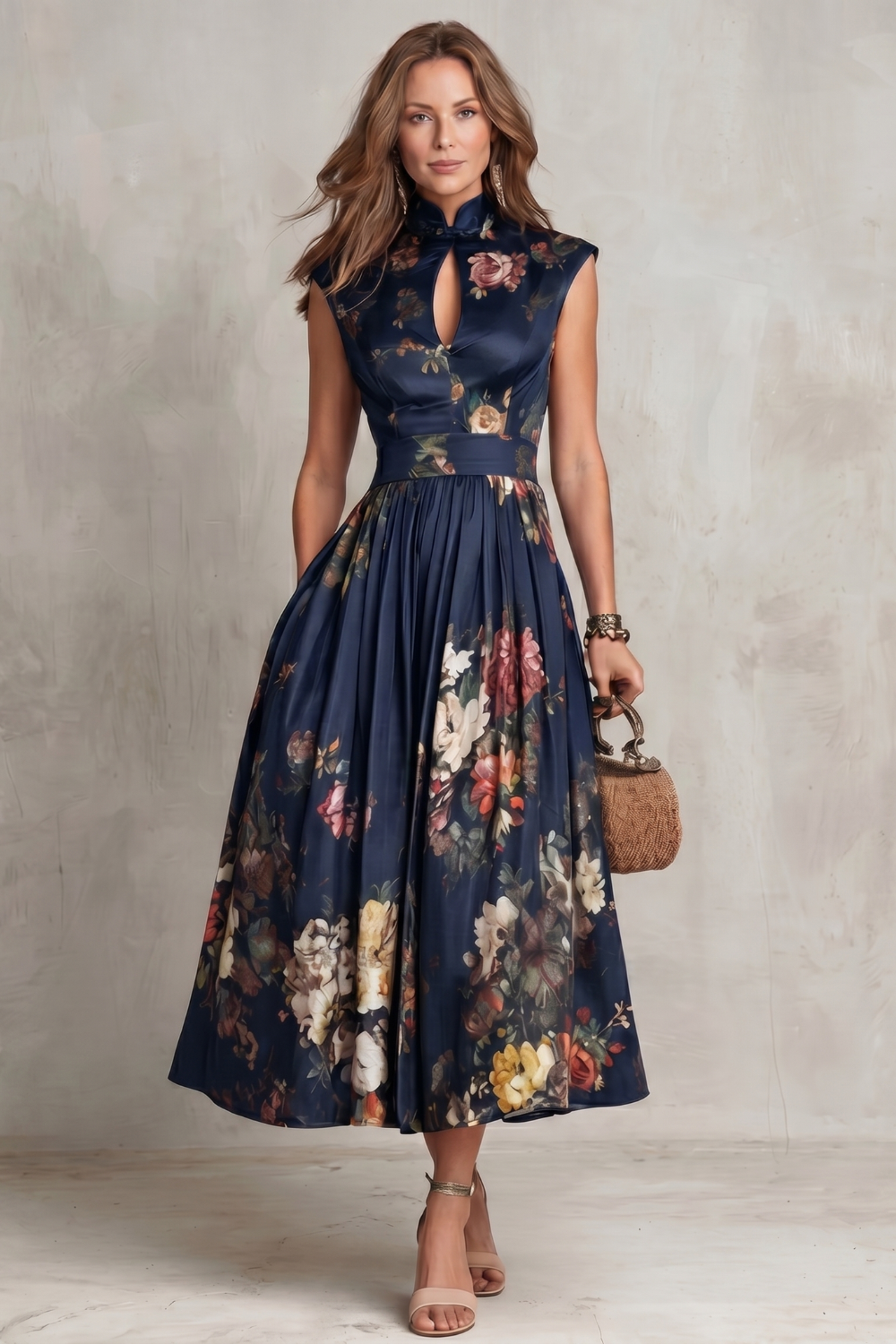 Vintage Floral Midi Dress - Elegant Design for Special Occasions