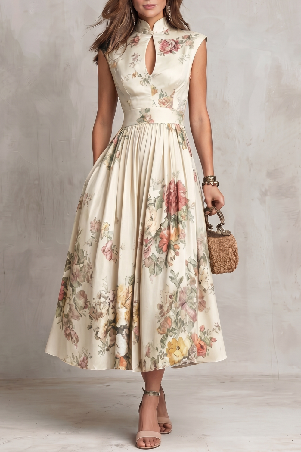 Vintage Floral Midi Dress - Elegant Design for Special Occasions