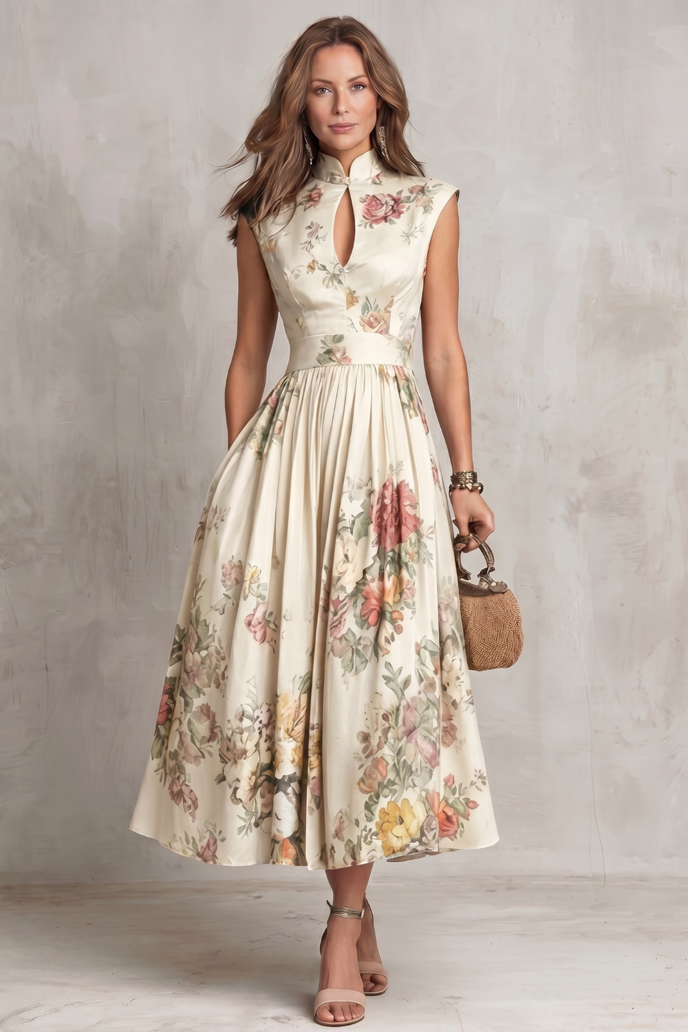 Vintage Floral Midi Dress - Elegant Design for Special Occasions