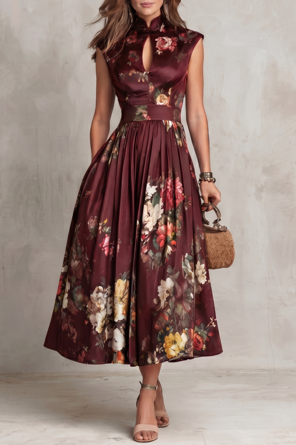 Vintage Floral Midi Dress - Elegant Design for Special Occasions