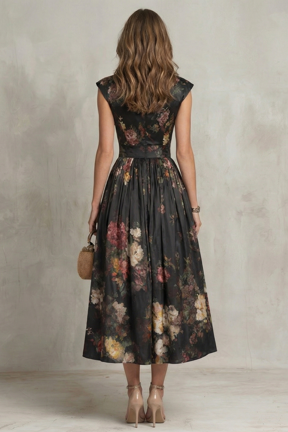 Vintage Floral Midi Dress - Elegant Design for Special Occasions