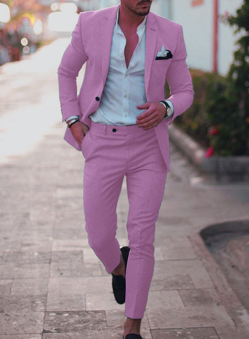 Linen Slim Fit Suit for Men – Two-Piece Summer Wedding Attire