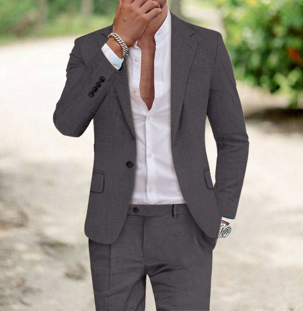 Linen Slim Fit Suit for Men – Two-Piece Summer Wedding Attire