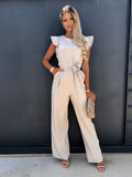 Ruffle Sleeve Belted Jumpsuit for Women - Elegant Casual Outfit
