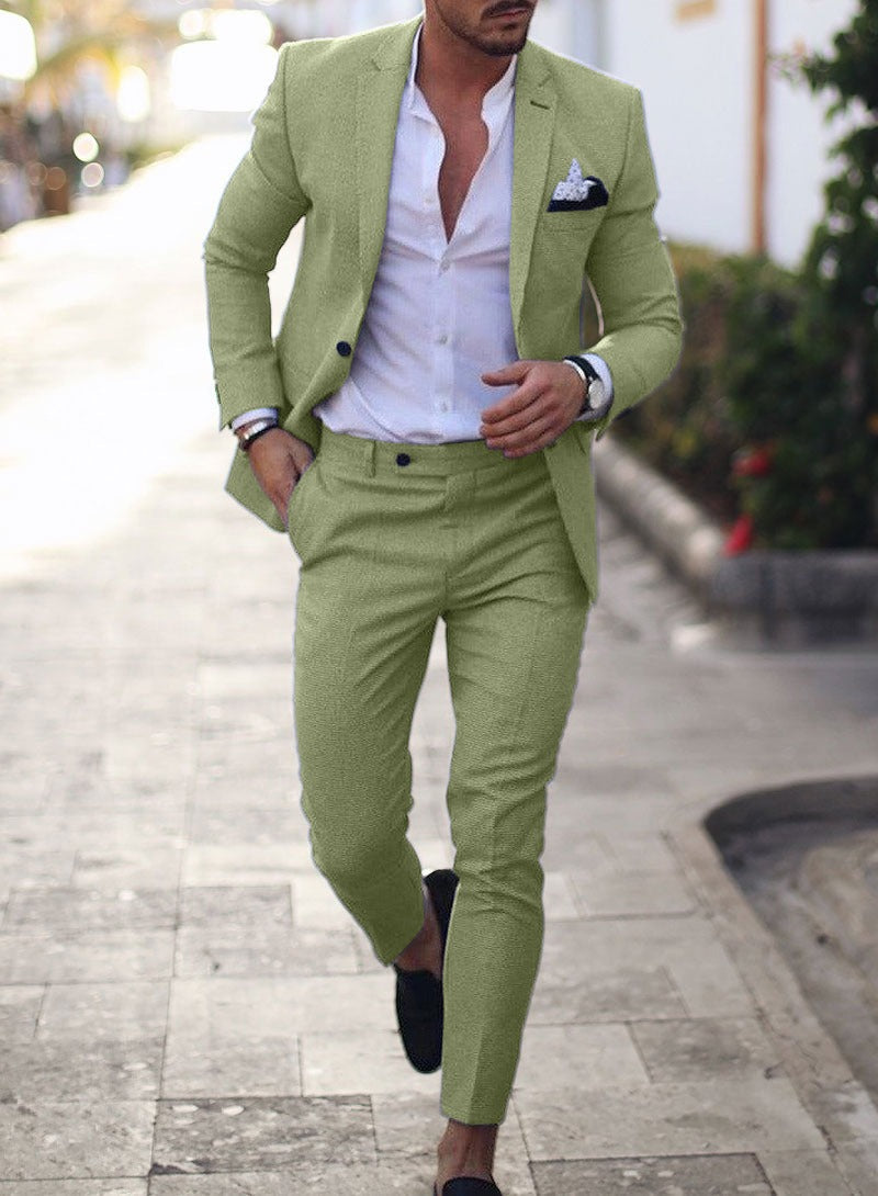 Linen Slim Fit Suit for Men – Two-Piece Summer Wedding Attire