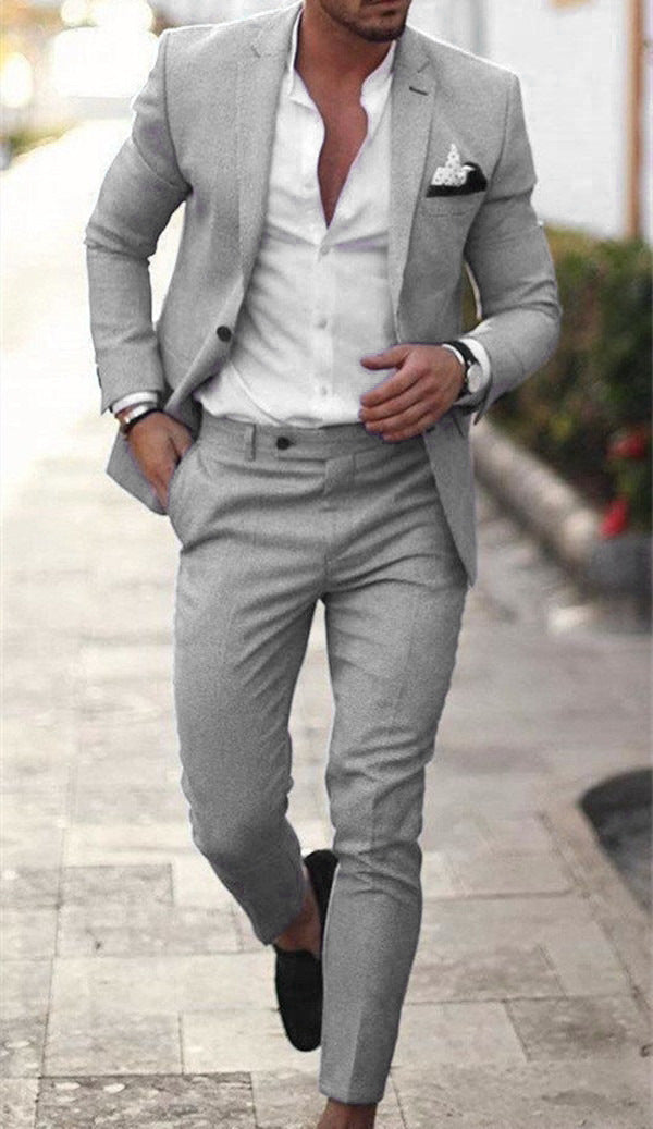 Linen Slim Fit Suit for Men – Two-Piece Summer Wedding Attire