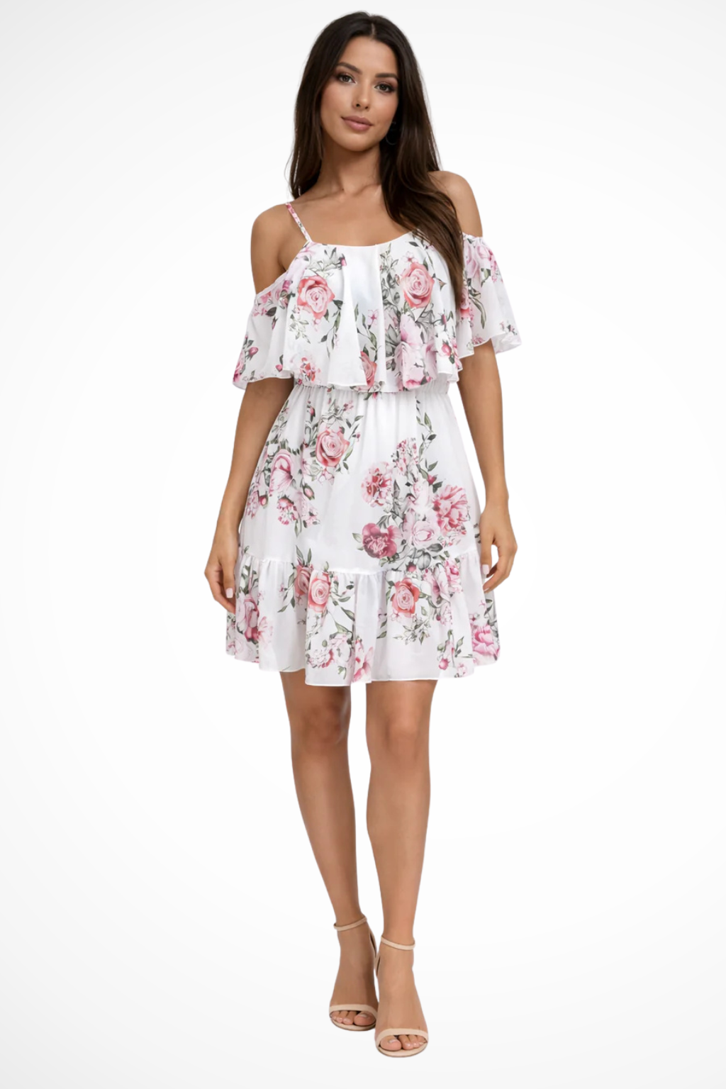Off Shoulder Floral Chiffon Mini Dress for Women | Ruffle Boho Style | Perfect for Summer Events and Casual Outings