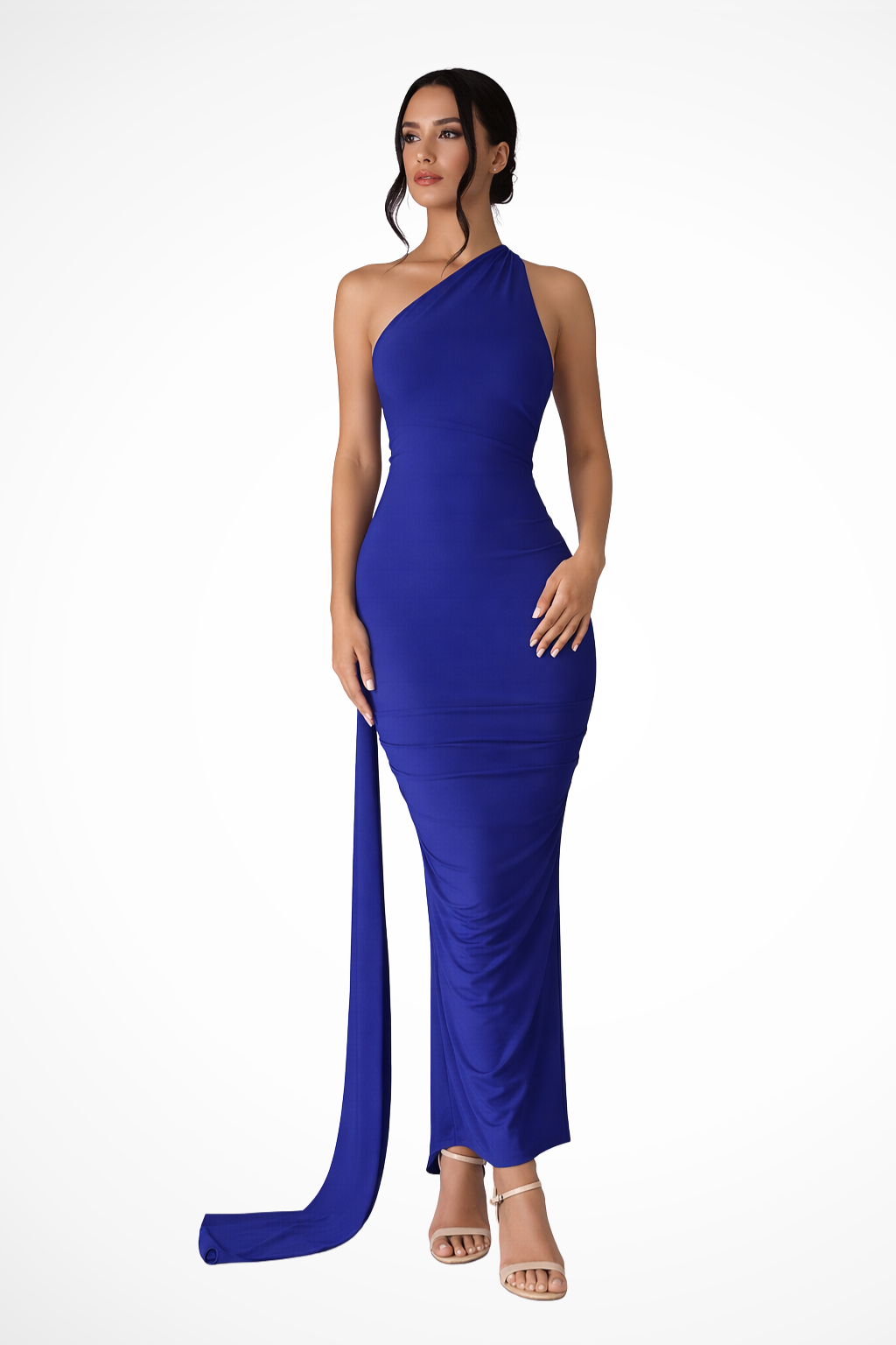 One Shoulder Ruched Maxi Dress | Women's Summer Wedding Dress | Elegant Evening Gown in Lightweight Fabric
