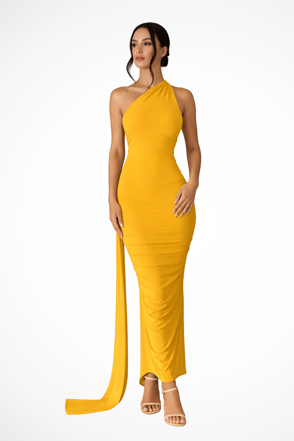 One Shoulder Ruched Maxi Dress | Women's Summer Wedding Dress | Elegant Evening Gown in Lightweight Fabric