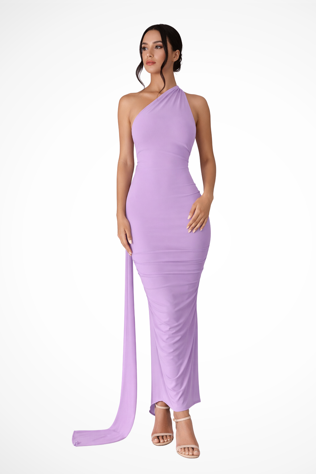 One Shoulder Ruched Maxi Dress | Women's Summer Wedding Dress | Elegant Evening Gown in Lightweight Fabric