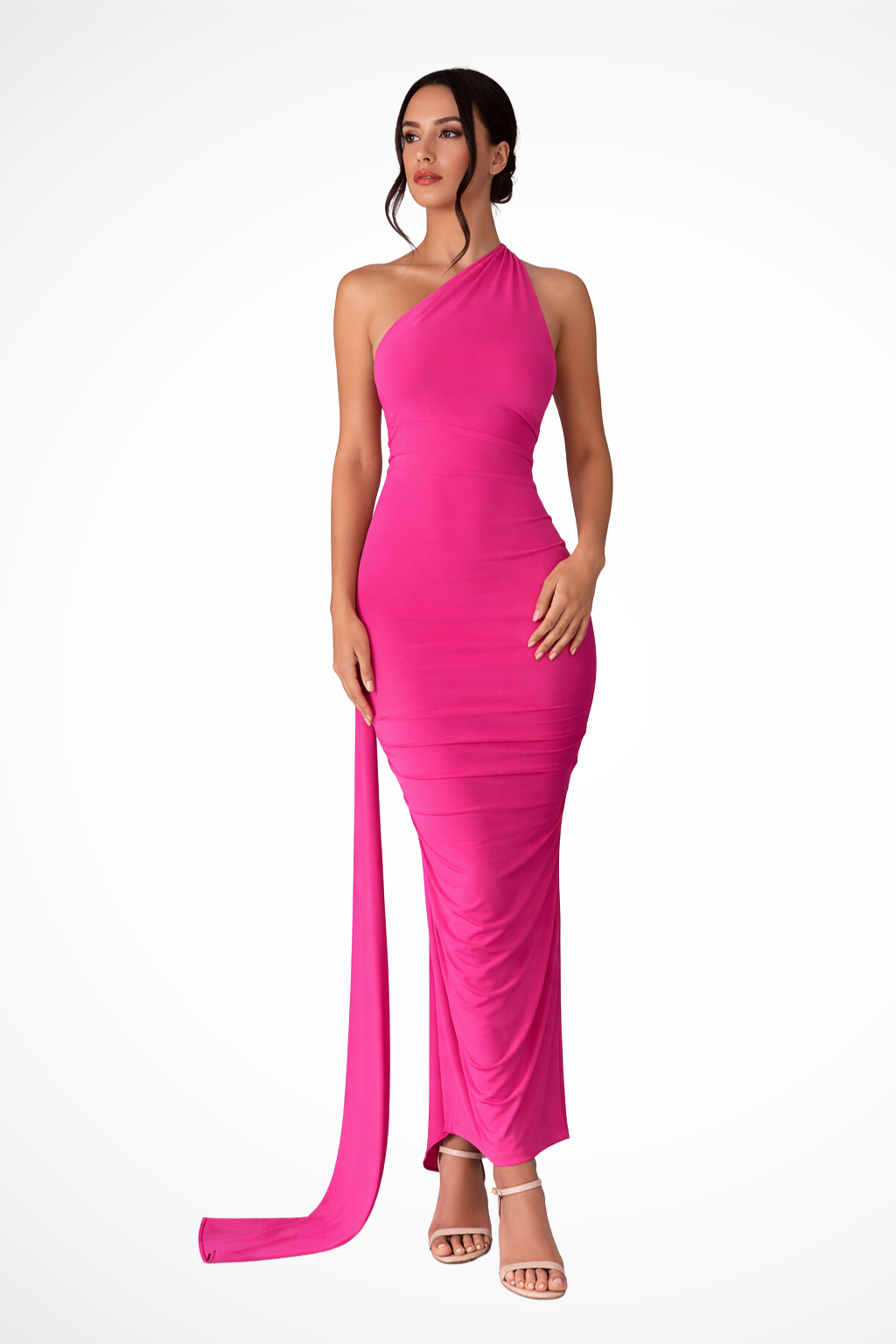 One Shoulder Ruched Maxi Dress | Women's Summer Wedding Dress | Elegant Evening Gown in Lightweight Fabric