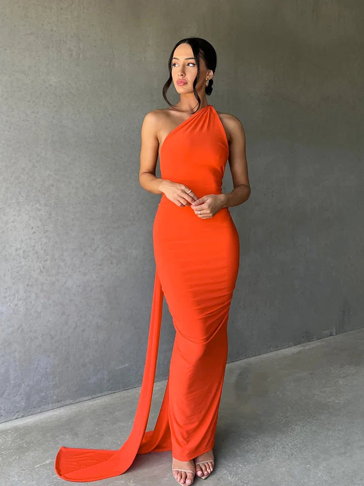 One Shoulder Ruched Maxi Dress | Women's Summer Wedding Dress | Elegant Evening Gown in Lightweight Fabric