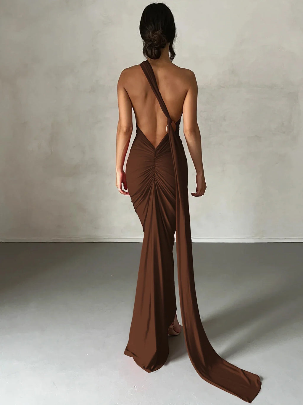One Shoulder Ruched Maxi Dress | Women's Summer Wedding Dress | Elegant Evening Gown in Lightweight Fabric