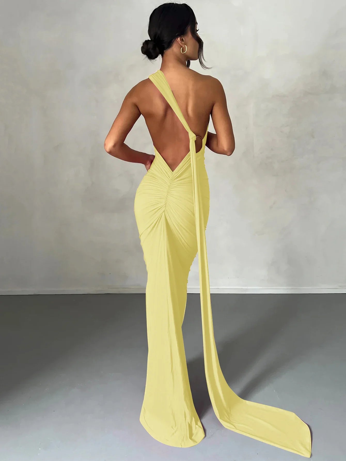 One Shoulder Ruched Maxi Dress | Women's Summer Wedding Dress | Elegant Evening Gown in Lightweight Fabric