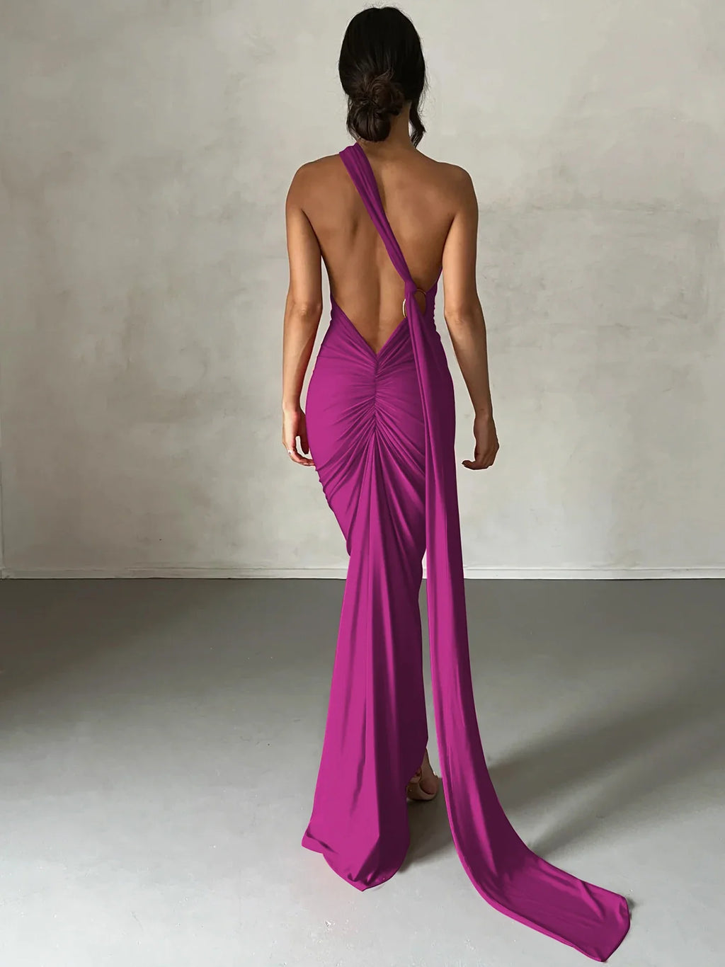 One Shoulder Ruched Maxi Dress | Women's Summer Wedding Dress | Elegant Evening Gown in Lightweight Fabric
