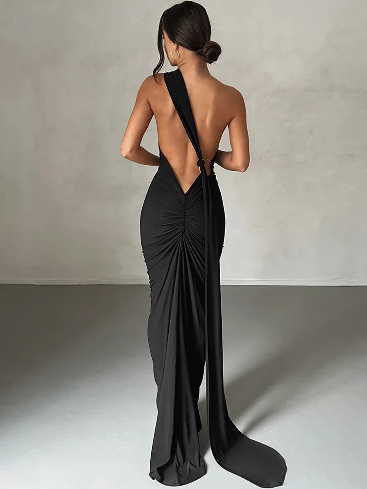One Shoulder Ruched Maxi Dress | Women's Summer Wedding Dress | Elegant Evening Gown in Lightweight Fabric