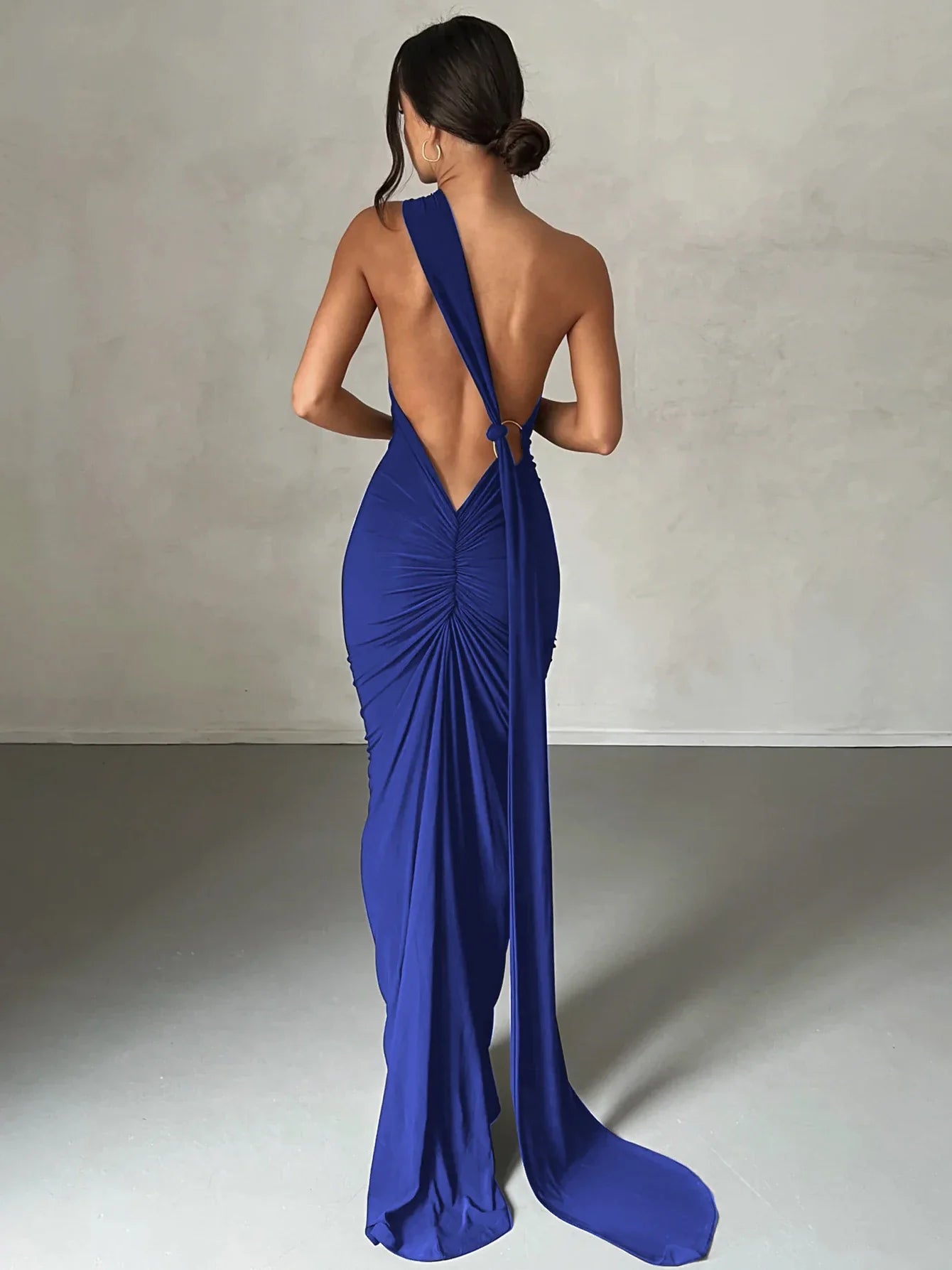 One Shoulder Ruched Maxi Dress | Women's Summer Wedding Dress | Elegant Evening Gown in Lightweight Fabric