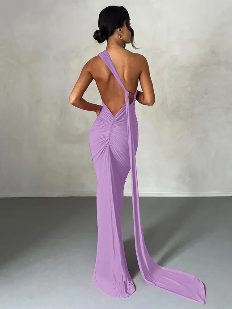 One Shoulder Ruched Maxi Dress | Women's Summer Wedding Dress | Elegant Evening Gown in Lightweight Fabric