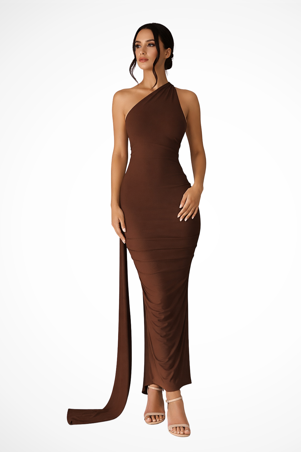 One Shoulder Ruched Maxi Dress | Women's Summer Wedding Dress | Elegant Evening Gown in Lightweight Fabric