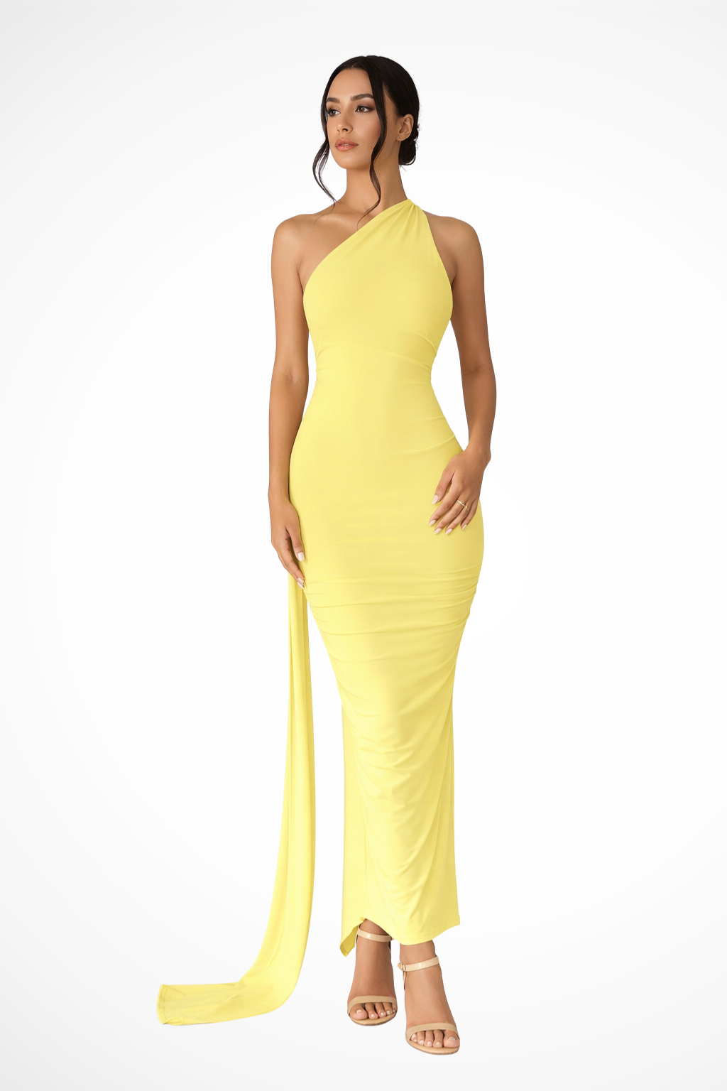 One Shoulder Ruched Maxi Dress | Women's Summer Wedding Dress | Elegant Evening Gown in Lightweight Fabric