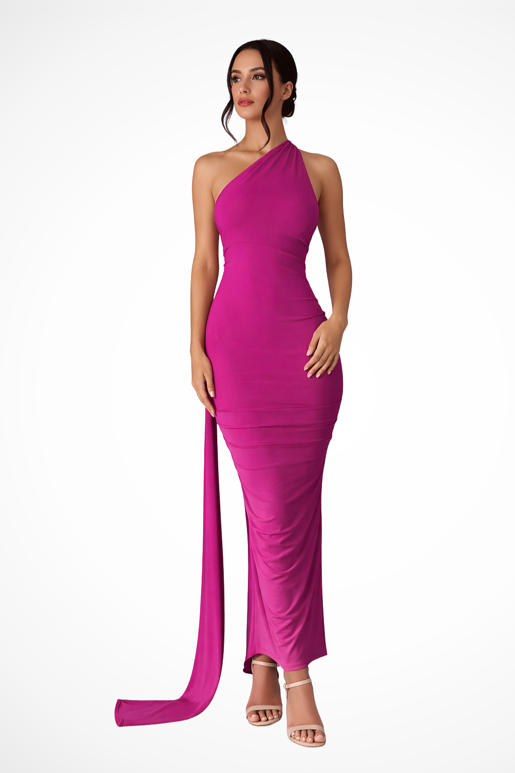 One Shoulder Ruched Maxi Dress | Women's Summer Wedding Dress | Elegant Evening Gown in Lightweight Fabric
