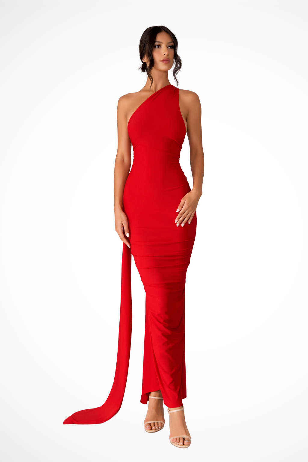 One Shoulder Ruched Maxi Dress | Women's Summer Wedding Dress | Elegant Evening Gown in Lightweight Fabric