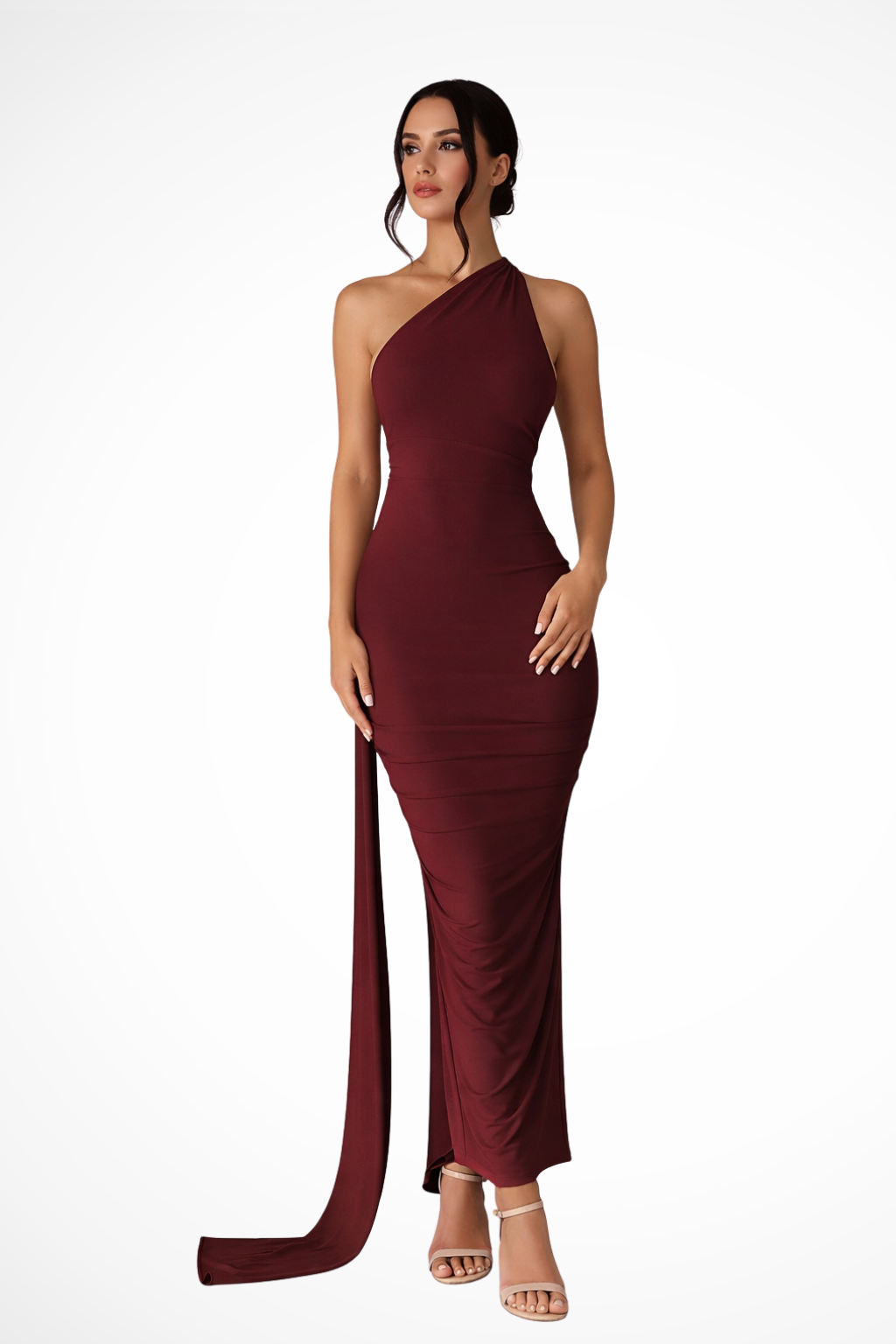 One Shoulder Ruched Maxi Dress | Women's Summer Wedding Dress | Elegant Evening Gown in Lightweight Fabric