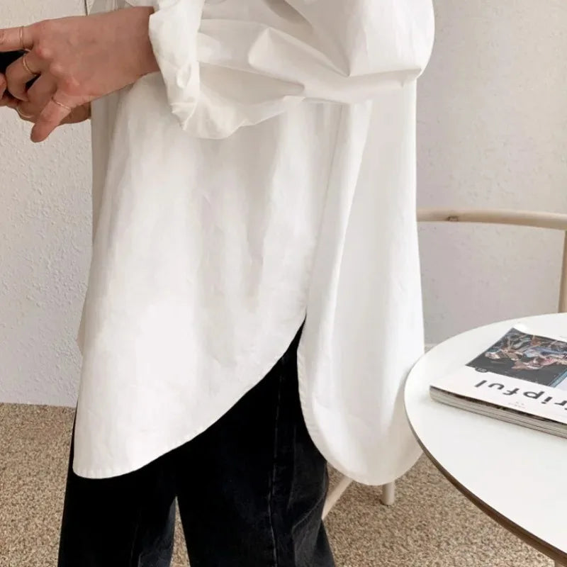 Oversized Long Sleeve Button Down Blouse for Women - Casual Cotton Shirt for Everyday Wear