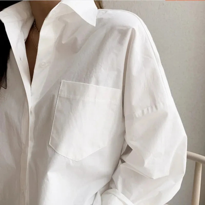 Oversized Long Sleeve Button Down Blouse for Women - Casual Cotton Shirt for Everyday Wear