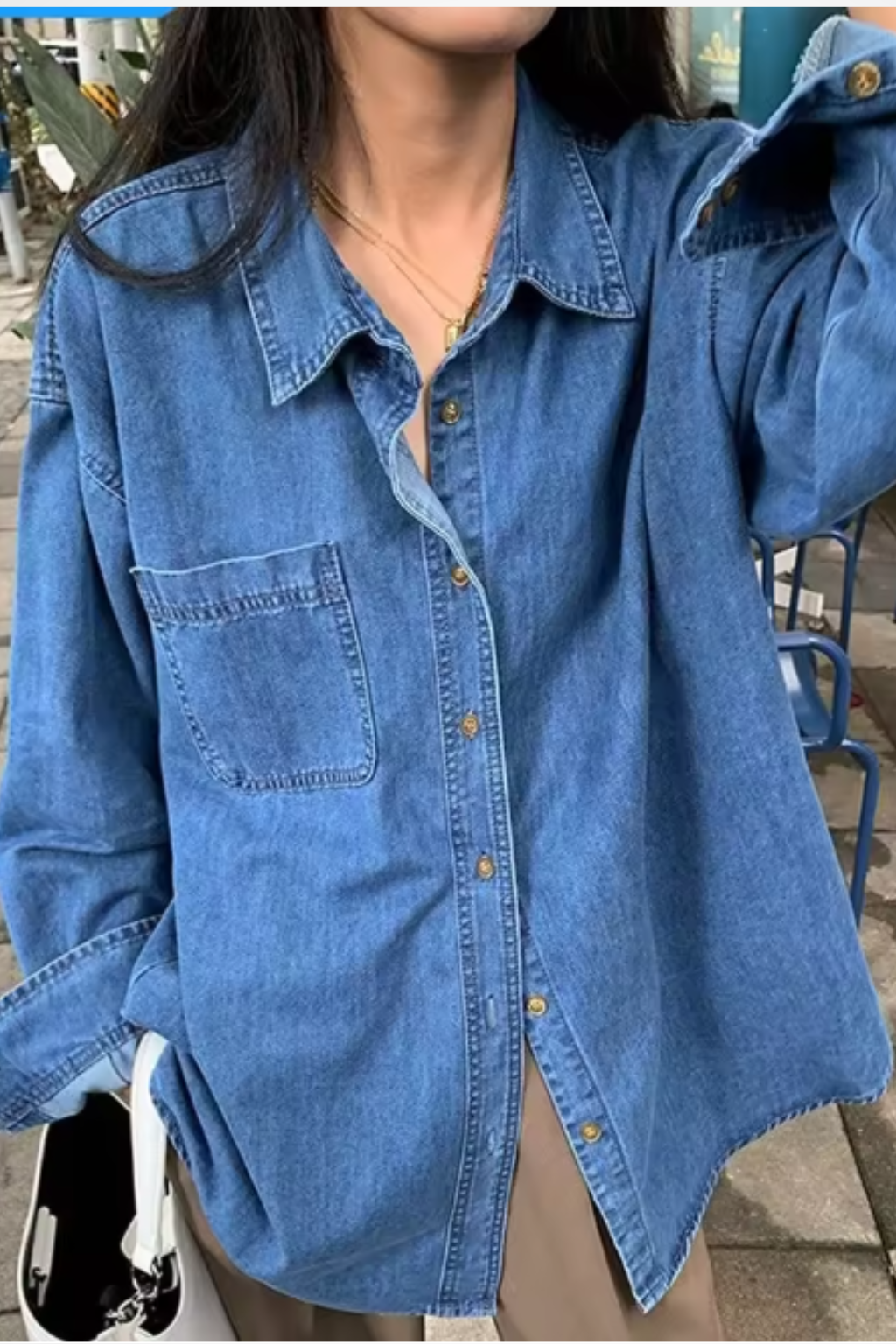 Oversized Long Sleeve Denim Shirt for Women - Casual Button Down Top in Soft Cotton Blend