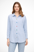 Oversized Long Sleeve Striped Denim Shirt for Women - Casual Button Down Top