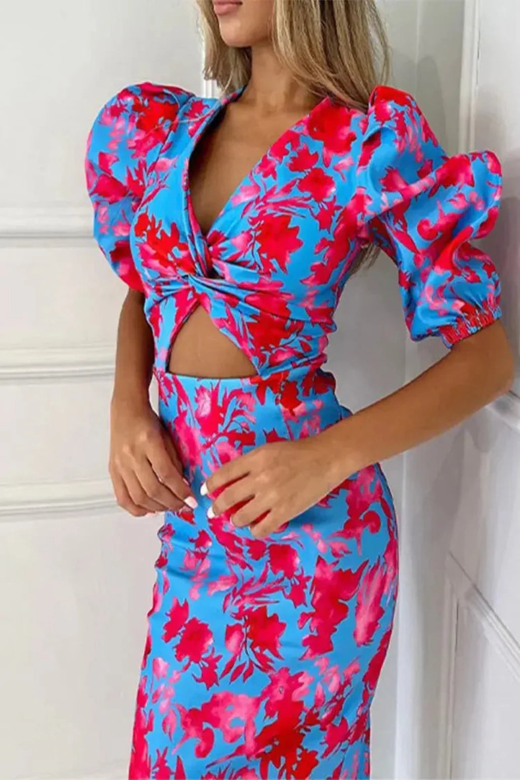 Printed Puff Sleeve Midi Dress | Summer Occasion Wear | Lightweight Fabric | Women's Fashion