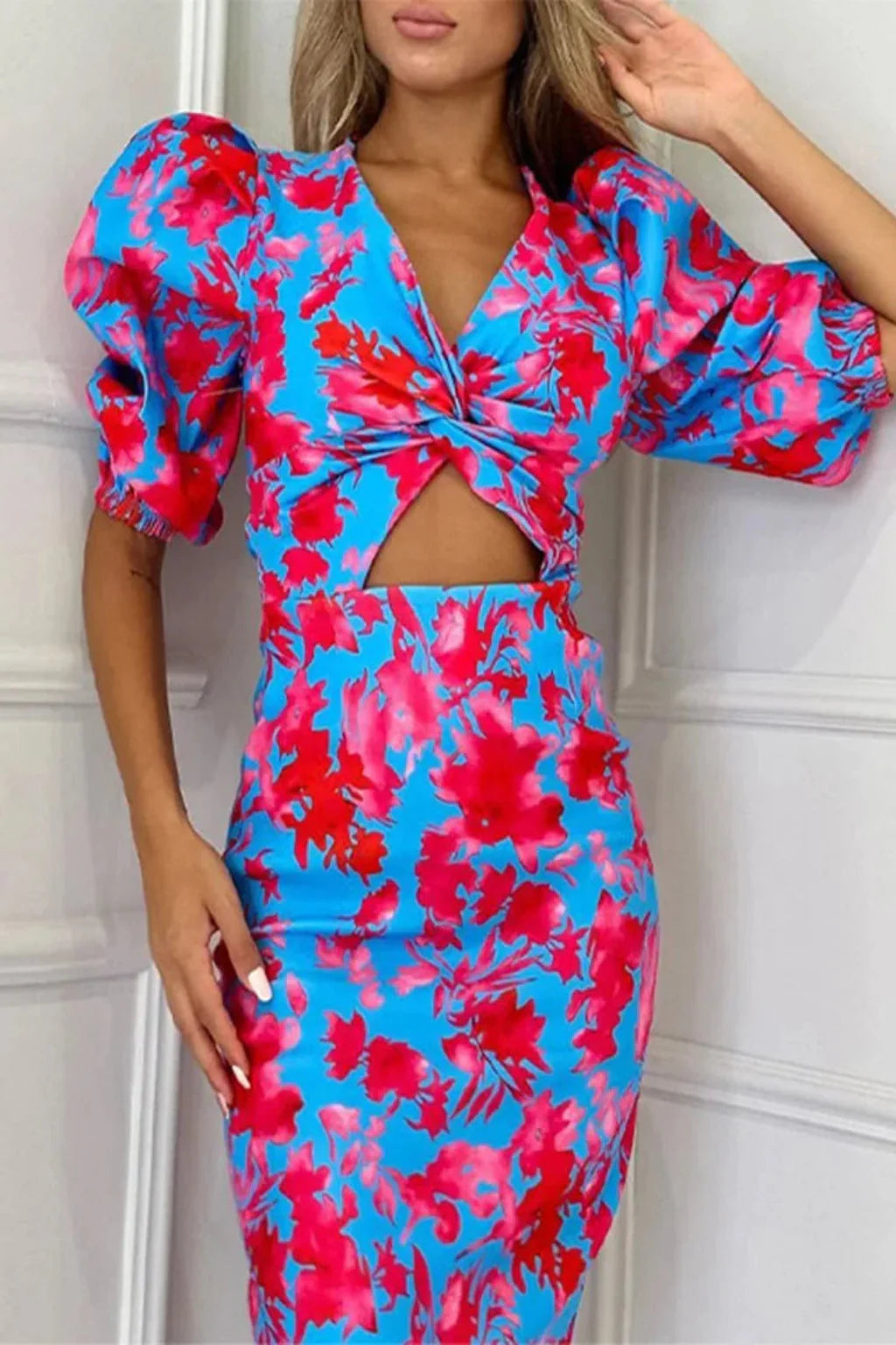 Printed Puff Sleeve Midi Dress | Summer Occasion Wear | Lightweight Fabric | Women's Fashion