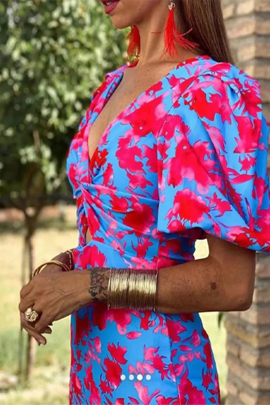 Printed Puff Sleeve Midi Dress | Summer Occasion Wear | Lightweight Fabric | Women's Fashion