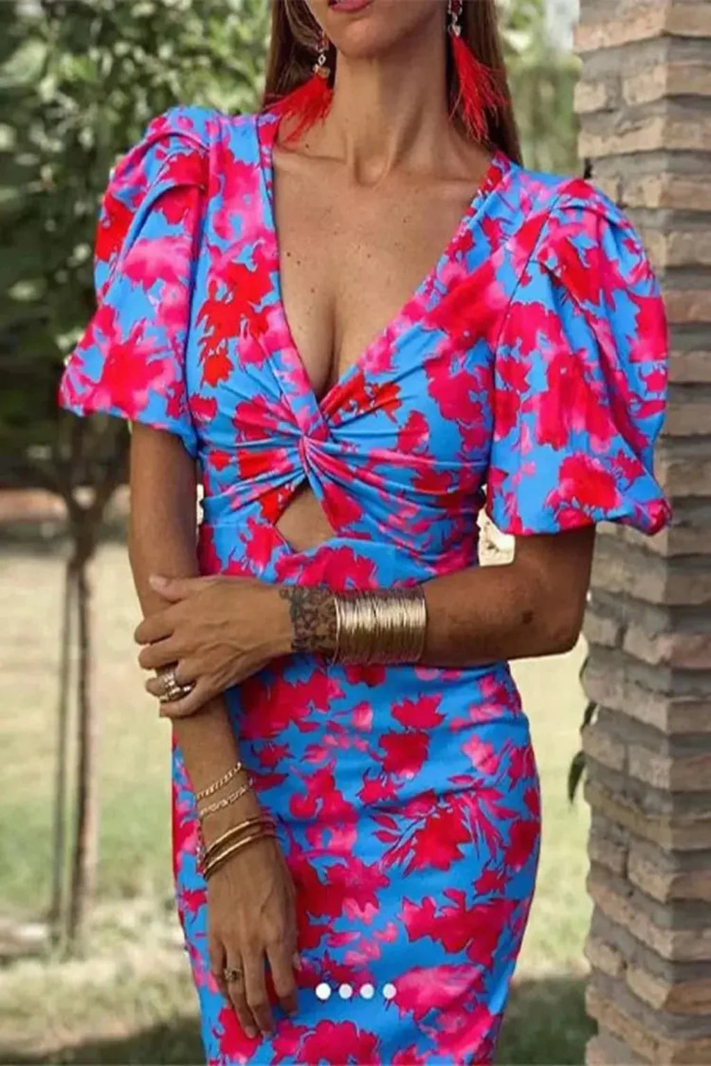 Printed Puff Sleeve Midi Dress | Summer Occasion Wear | Lightweight Fabric | Women's Fashion