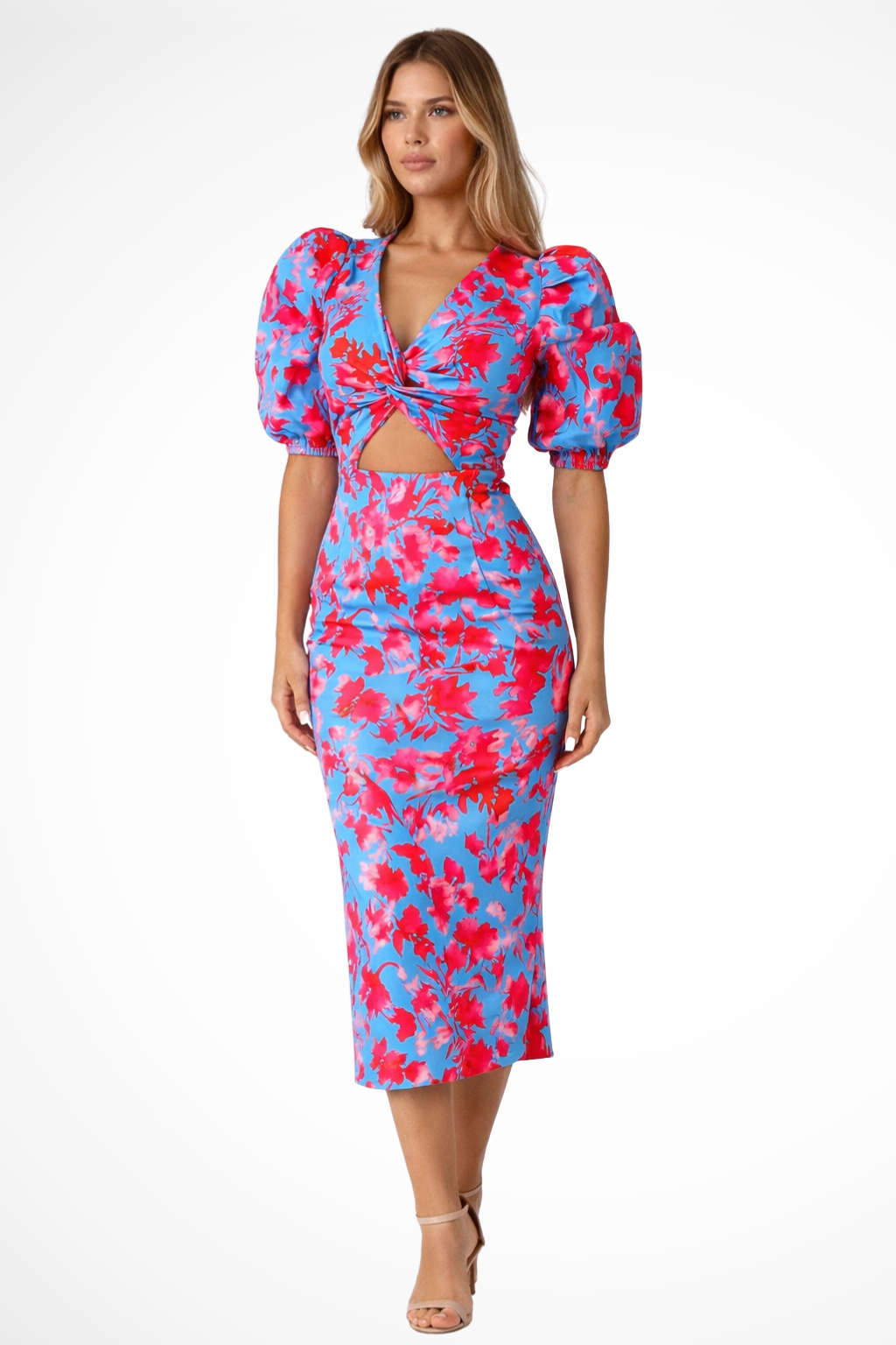 Printed Puff Sleeve Midi Dress | Summer Occasion Wear | Lightweight Fabric | Women's Fashion
