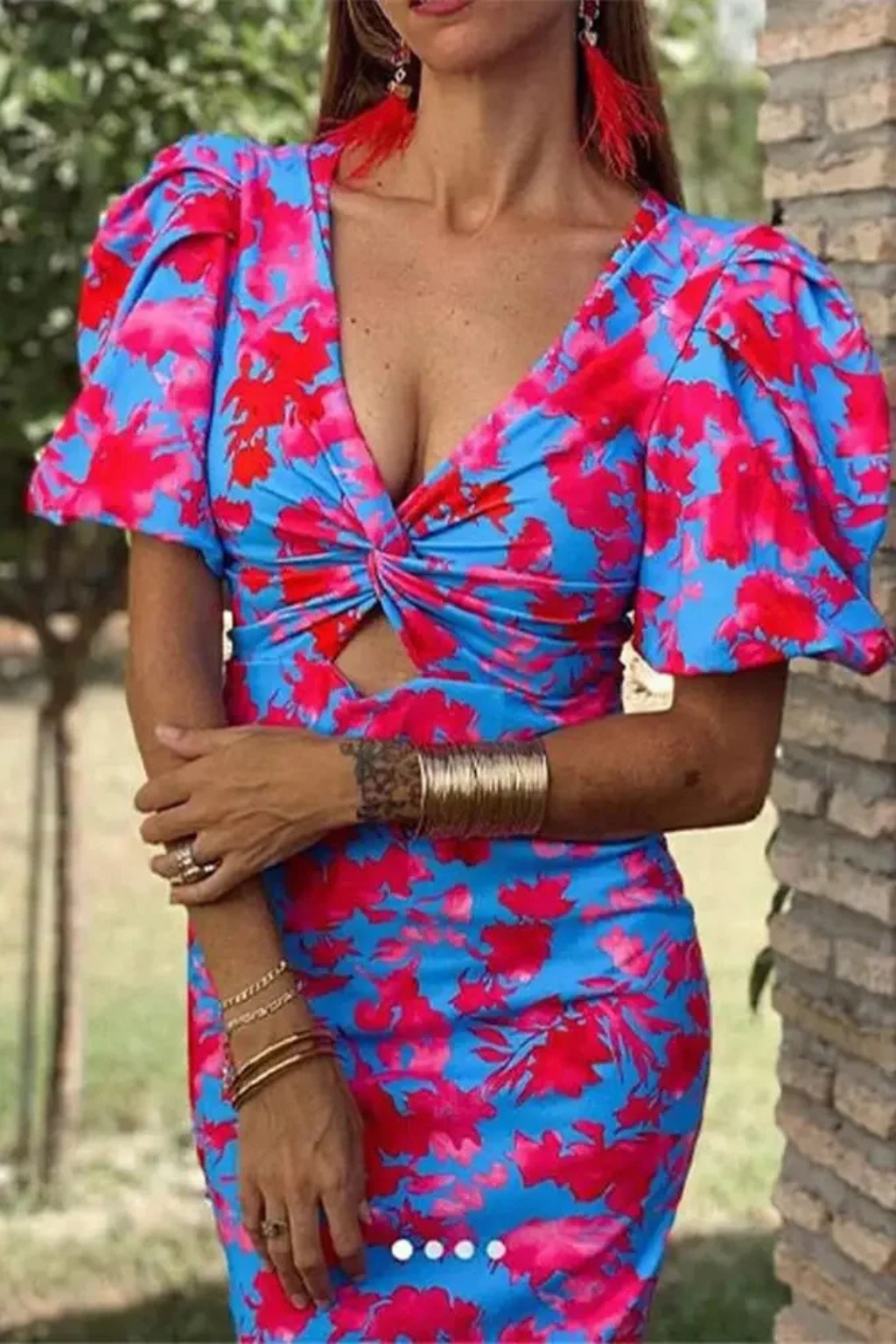 Printed Puff Sleeve Midi Dress | Summer Occasion Wear for Women | Elegant and Comfortable Design
