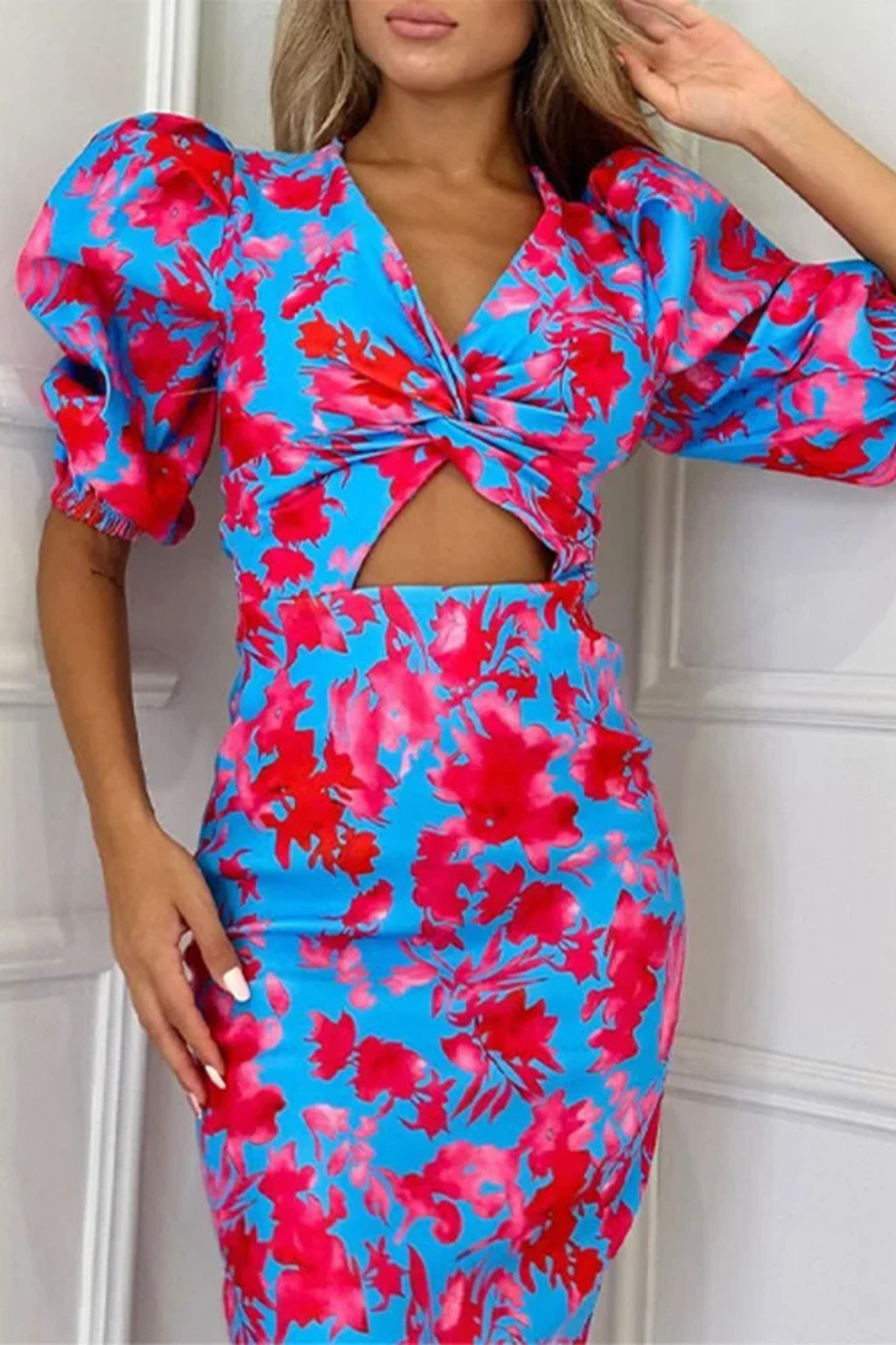 Printed Puff Sleeve Midi Dress | Summer Occasion Wear for Women | Elegant and Comfortable Design