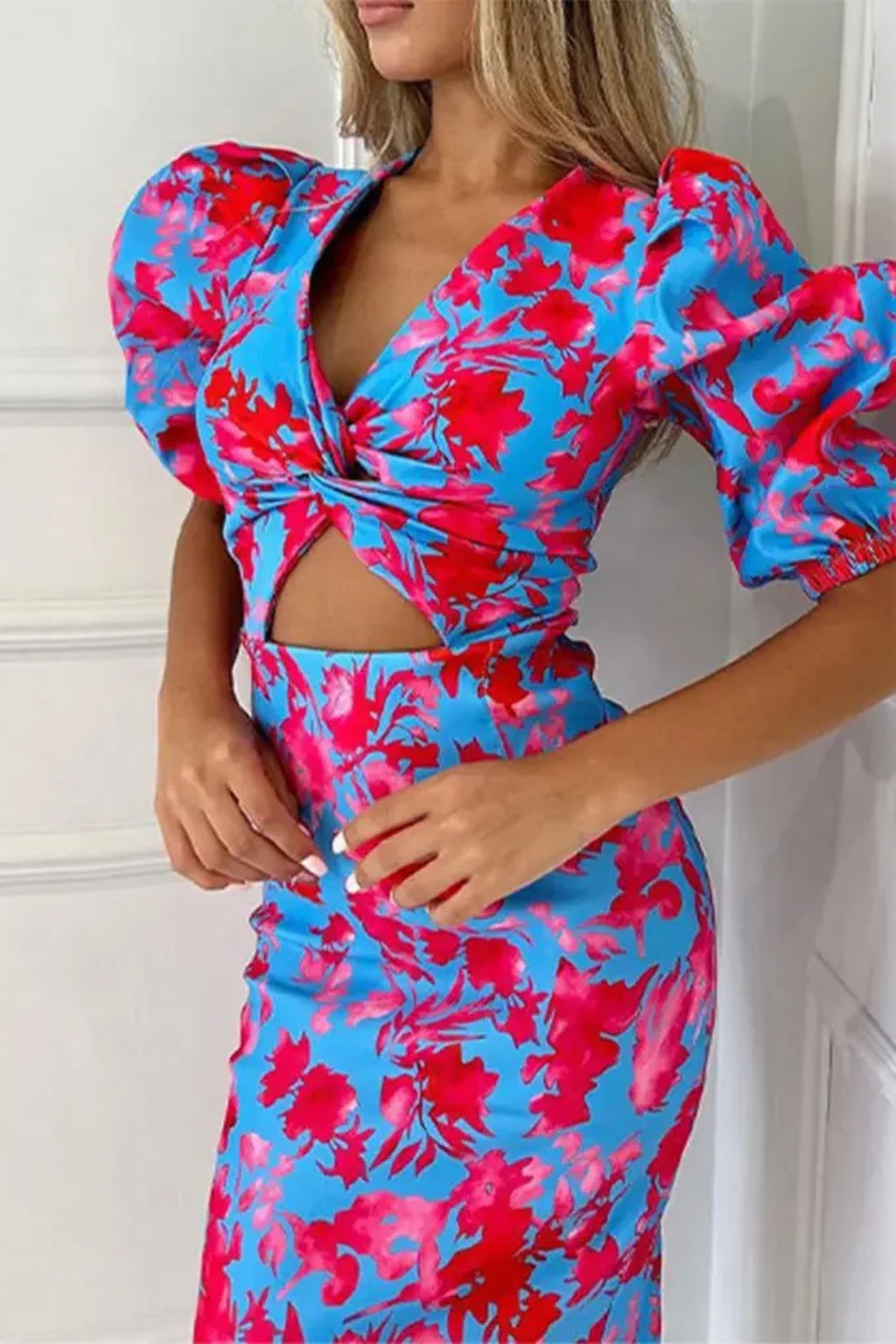 Printed Puff Sleeve Midi Dress | Summer Occasion Wear for Women | Elegant and Comfortable Design