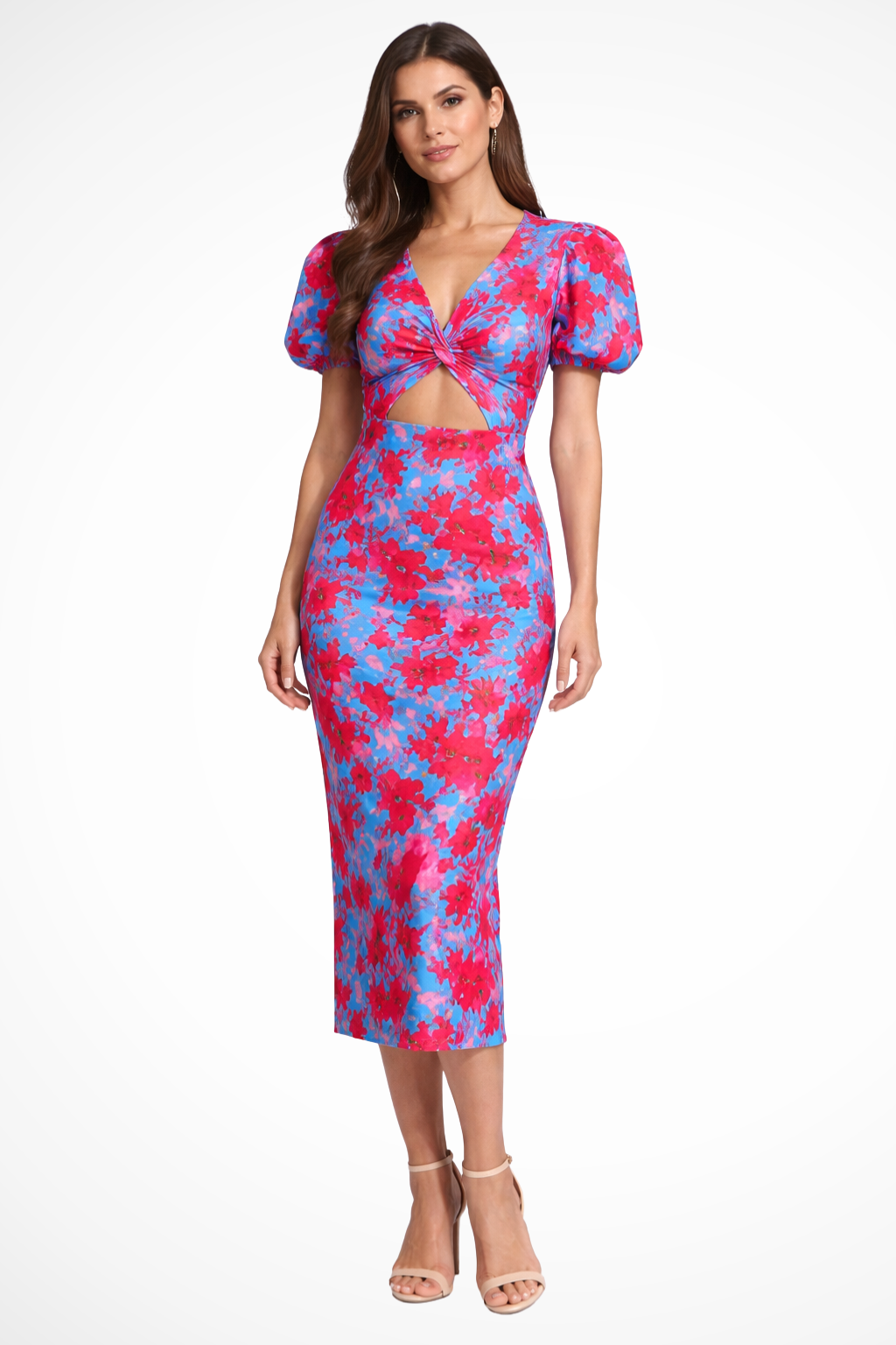 Printed Puff Sleeve Midi Dress | Summer Occasion Wear for Women | Elegant and Comfortable Design