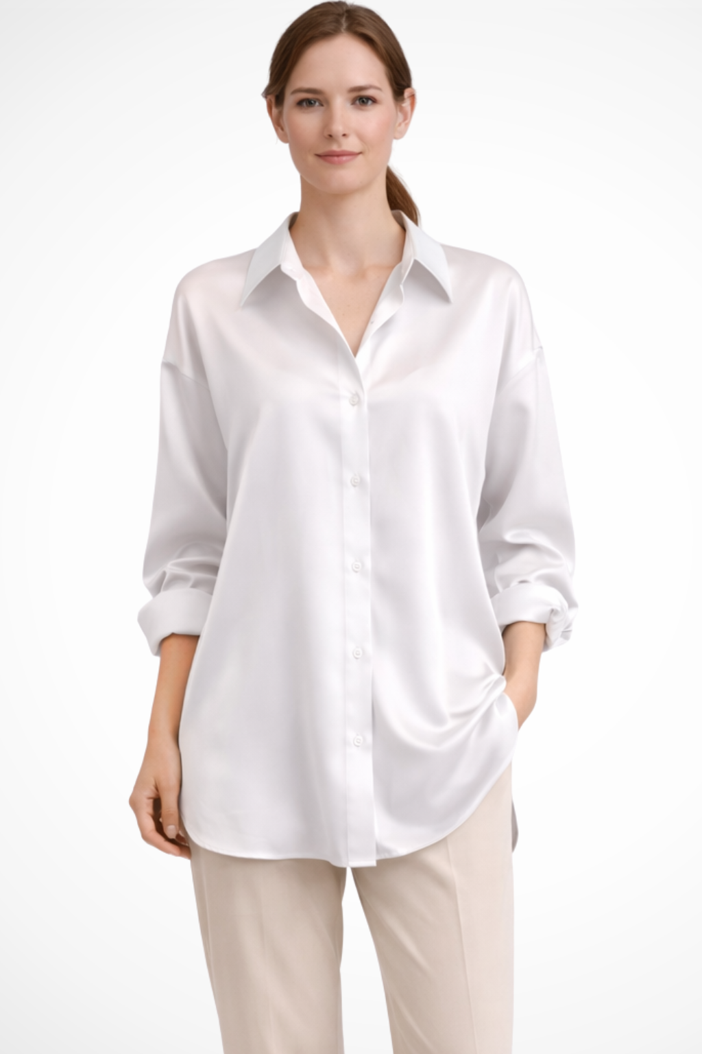 Relaxed Fit Long Sleeve Button Down Blouse for Women - Lightweight Cotton, Casual Wear, Versatile Style