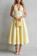 Floral Midi Dress with Halter Neckline – Elegant Summer Outfit