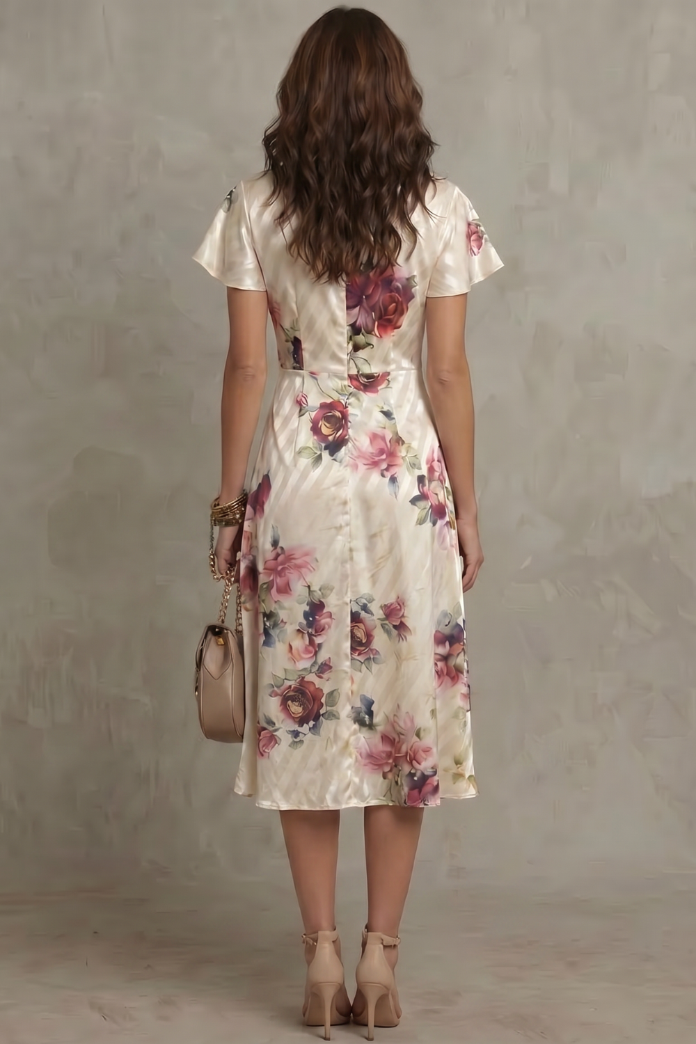 Vintage Satin Midi Dress with Romantic Design for Special Occasions