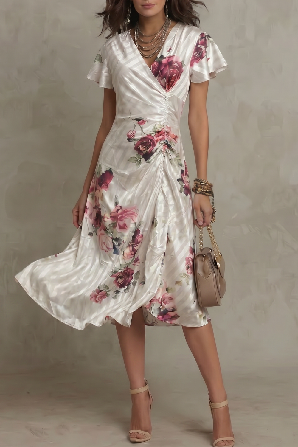 Vintage Satin Midi Dress with Romantic Design for Special Occasions