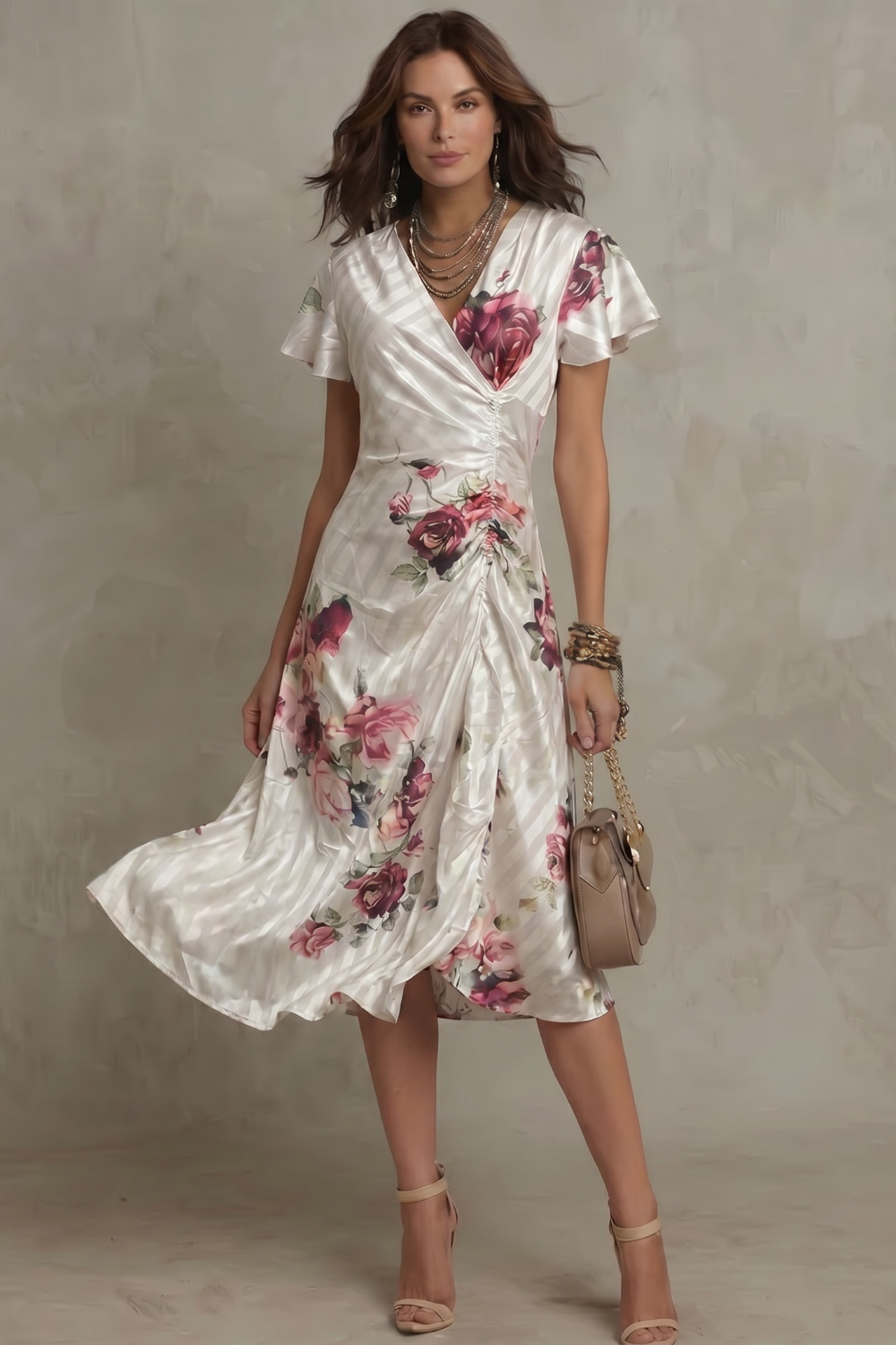 Vintage Satin Midi Dress with Romantic Design for Special Occasions