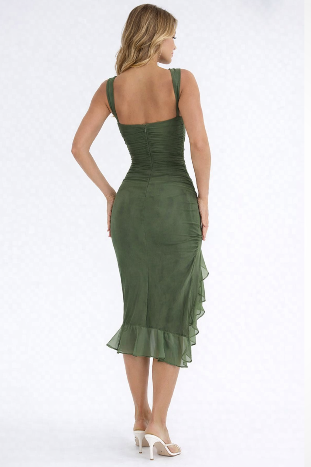 Ruched Sleeveless Midi Dress for Women | Elegant Wedding Guest Outfit in Soft Fabric