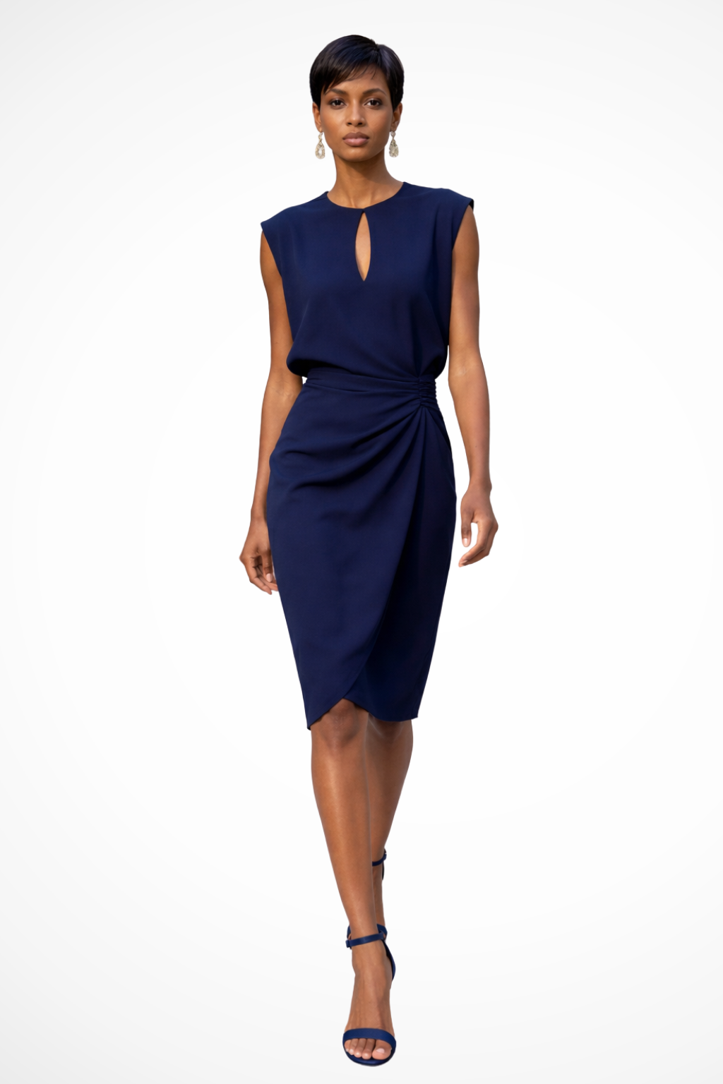 Ruched Wrap Midi Dress for Women with Cap Sleeves - Elegant and Versatile for Casual or Formal Occasions
